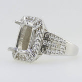 Sterling Silver Semi Mount Ring Setting Cushion Cu 12x9mm Halo White Topaz - Syzjewelry